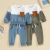 Infant Baby Boy Fall Pants Outfits Color Block Long Sleeve Sweatshirts Pants Set Newborn Boys Pants Outfit Set (Army Green 13, 0-6 Months) view 2