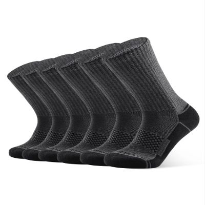 CLOSEMATE Mens Moisture-Wicking Athletic Cushioned Crew Socks 6 Pairs Cotton Comfy for Running Training Sports(6 Grey Black, Size M)