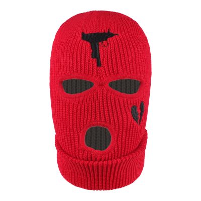 3-Hole Knitted Full Face Cover Winter Hunting Cycling Ski Mask Balaclava Face Mask Ski Cap Thermal Ski Cover Head Wrap Red