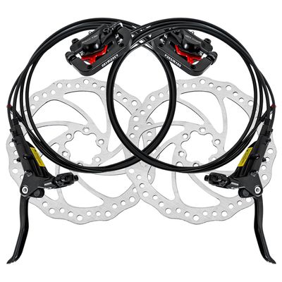 Fucare Electric Bike Hydraulic Disc Brake Set, 2-PIN MTB E-Bike Electric Power-Off Front & Rear Disc Brake Caliper with 180mm Rotor for Gemini/Libra/Scorpio/Taurus E-Bike