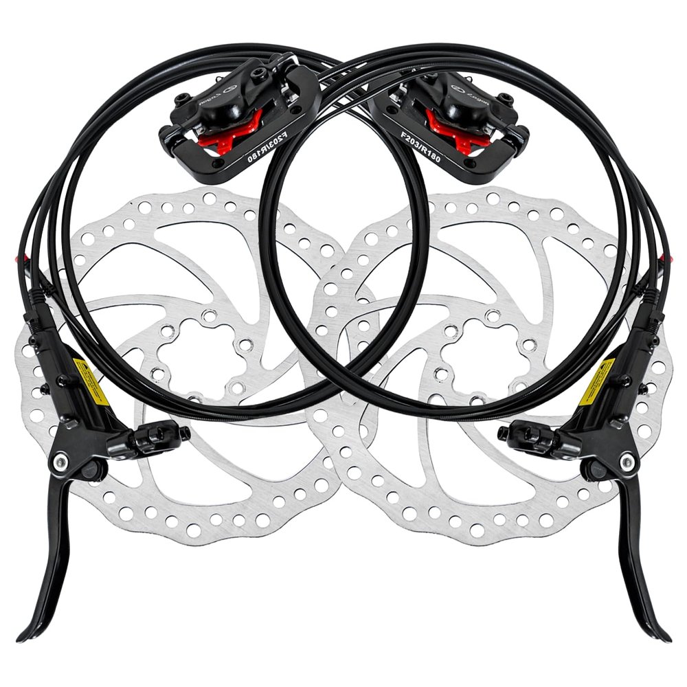 Fucare Electric Bike Hydraulic Disc Brake Set, 2-PIN MTB E-Bike Electric Power-Off Front & Rear Disc Brake Caliper with 180mm Rotor for Gemini/Libra/Scorpio/Taurus E-Bike