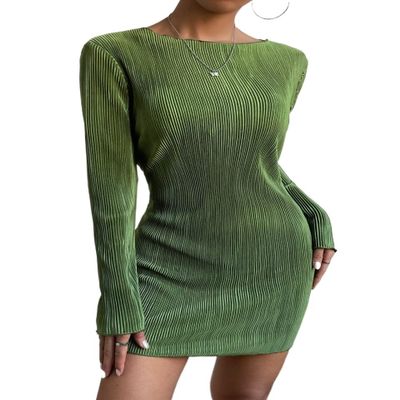 SENTANA Women Dress Solid Boat Neck Fitted Dress The Women's Apparel (Color : Green, Size : Large)
