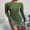 SENTANA Women Dress Solid Boat Neck Fitted Dress The Women's Apparel (Color : Green, Size : Large) view 4
