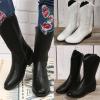 Ladmiple Cowgirl Boots Women Short White Cowgirl Boots for Women, Western Cowboy Boots for Women Knee High Tall Pointed Toe Embroidered Pull On Zipper Stitching Chunky Heel Fashion Boots view 4