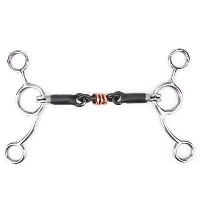 Estink Horse Chew, Stainless Steel Horses Snaffle Bits Oval Link Gag Bit with Black Steel Mouth Full Cheek Gag Equestrian Loose Ring for Horse Snaffle Racing Accessory, Silver