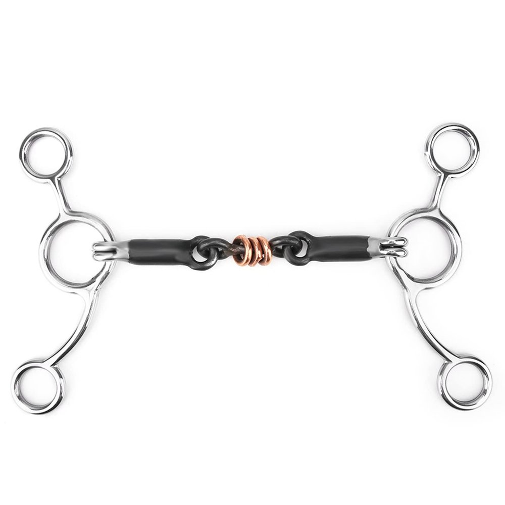 Estink Horse Chew, Stainless Steel Horses Snaffle Bits Oval Link Gag Bit with Black Steel Mouth Full Cheek Gag Equestrian Loose Ring for Horse Snaffle Racing Accessory, Silver
