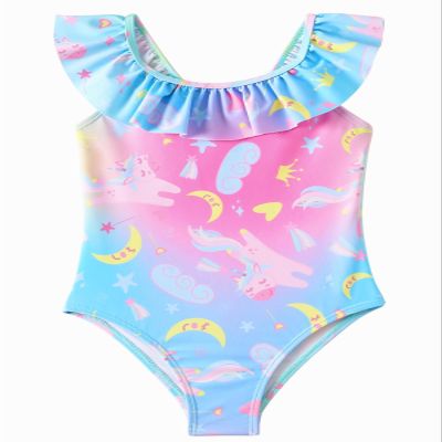 Angel season Toddler Girls Swimsuit Size 5 Bathing Suit for Girls Toddler Little Kids Cute Ruffle Swimwear Rainbow Unicorn Quick Dry Size 5 Years