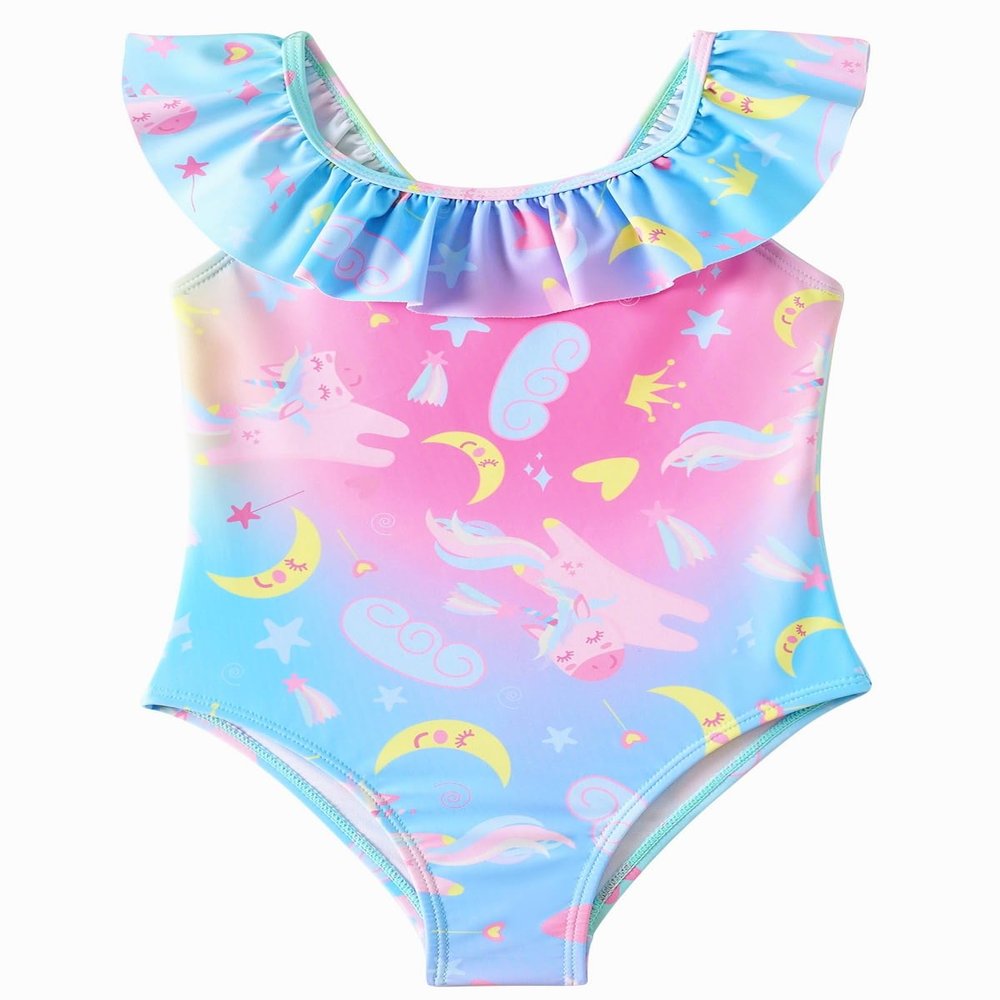 Angel season Toddler Girls Swimsuit Size 5 Bathing Suit for Girls Toddler Little Kids Cute Ruffle Swimwear Rainbow Unicorn Quick Dry Size 5 Years