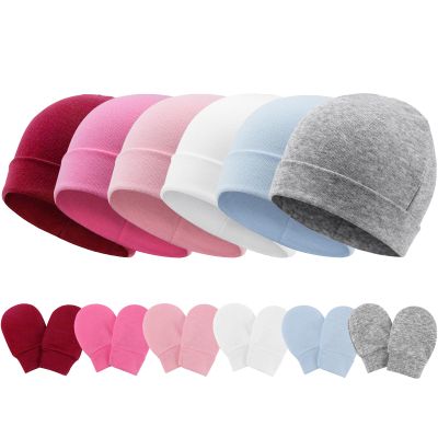 AQOKKA Baby Hats and Mittens Set Toddler Cotton Beanie Infant Cap No Scratch Gloves Newborn Hospital Hats for Baby Boys Girls Essentials 0-6 Months