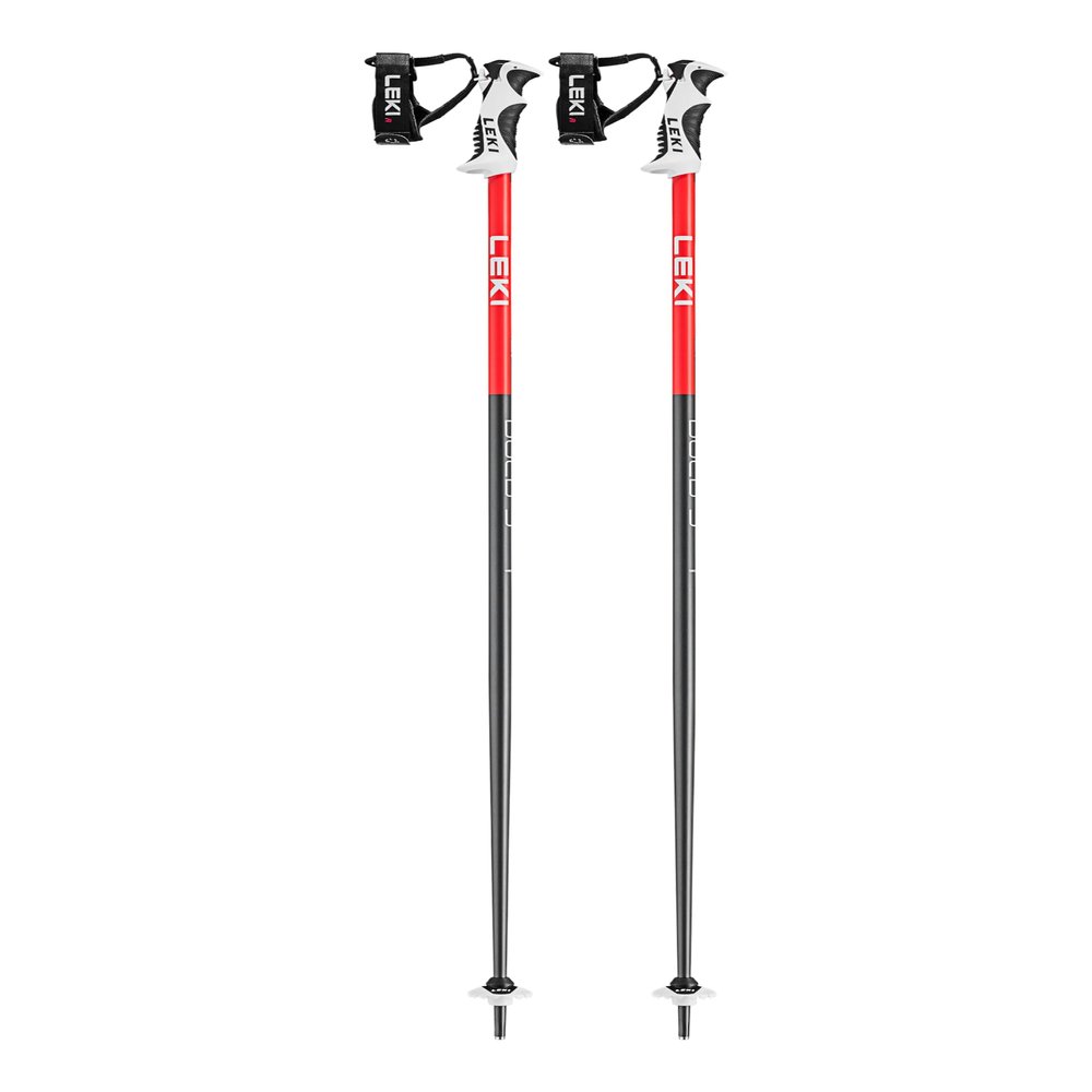 LEKI Bold S Lightweight Aluminum Ski Poles for Alpine Skiing - Dark Anthracite-Bright Red-White - 130 cm