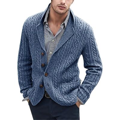xoxingysm Men's 100% Cotton Quarter-Zip Sweater Button Down Cable Knitted Sweater Men Woven Crewneck Knitted Pullover White(Navy,4X-Large)