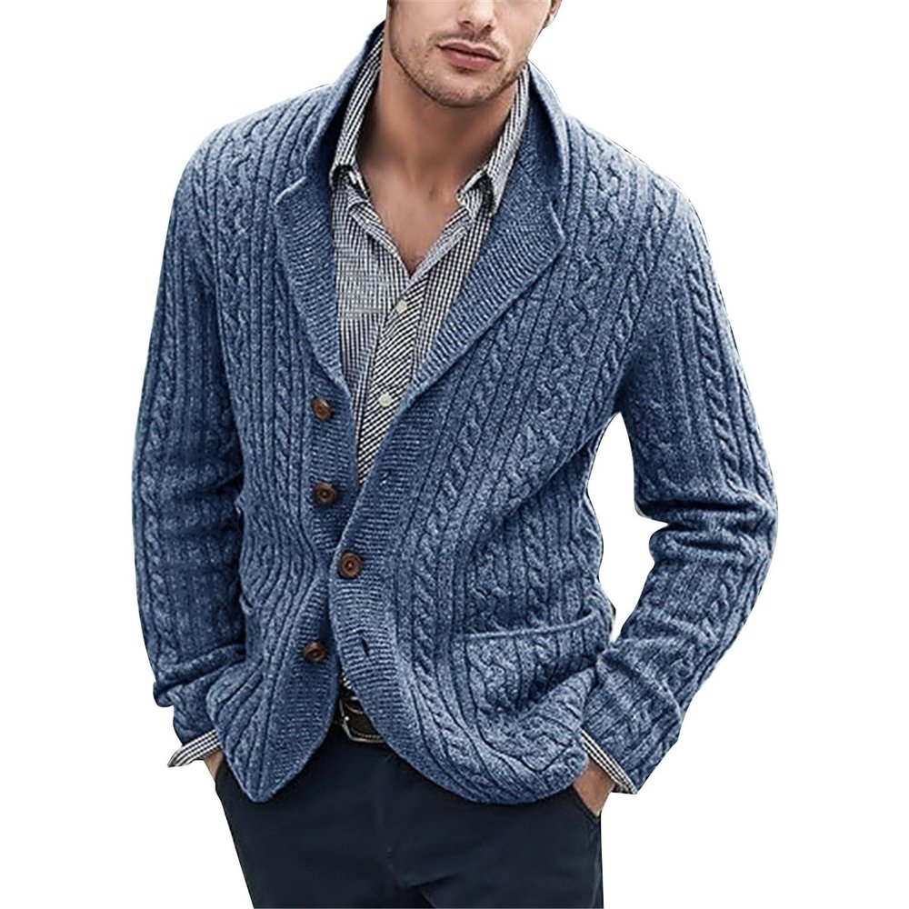 xoxingysm Men's 100% Cotton Quarter-Zip Sweater Button Down Cable Knitted Sweater Men Woven Crewneck Knitted Pullover White(Navy,4X-Large)