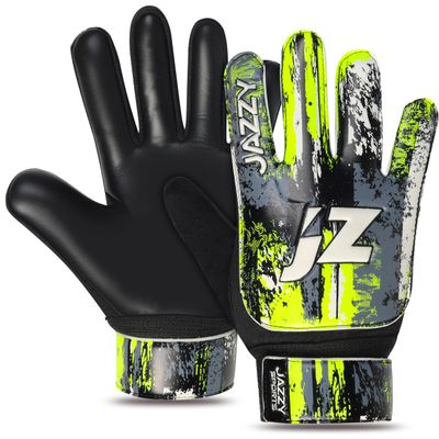 Jazzy Sports Soccer Goalie Gloves for Kids Boys Children Youth,Funky Football Goalkeeper Gloves Anti Slip 4mm Latex Palm Along with Durable Grip & Double Wrist Protection (Black, Size 8)