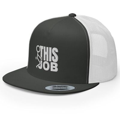 RIVEMUG Funny Fuck This Job Trucker Hat Flat Bill High Crown Adjustable Cap Charcoal/White