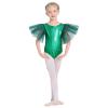 AFAVOM Shiny Metallic Ballet Leotards for Girls Toddler Ruffle Tulle Dance Leotard Sparkle Gymnastics Leotards Performance Ballerina Dancewear for Kids Halloween Dance Dress Costume Green 7-8 Years view 1