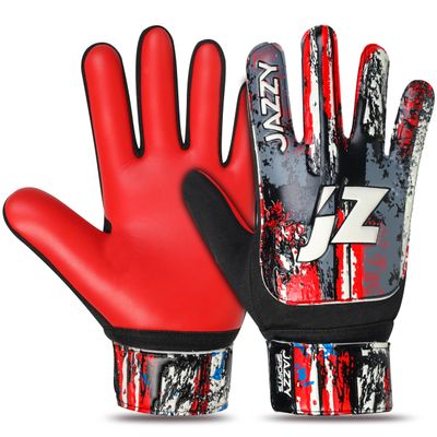 Jazzy Sports Soccer Goalie Gloves for Kids Boys Children Youth,Funky Football Goalkeeper Gloves Anti Slip 4mm Latex Palm Along with Durable Grip & Double Wrist Protection (Red, Size 8)
