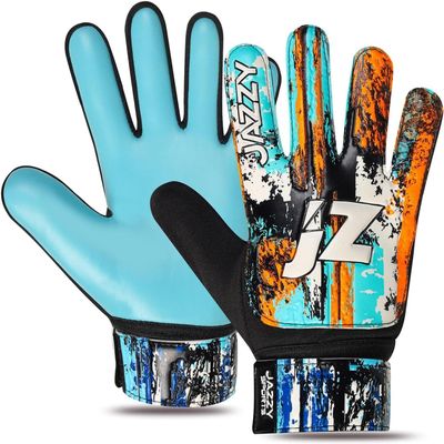 Jazzy Sports Soccer Goalie Gloves for Kids Boys Children Youth,Funky Football Goalkeeper Gloves Anti Slip 4mm Latex Palm Along with Durable Grip & Double Wrist Protection (Cyan Blue, Size 8)
