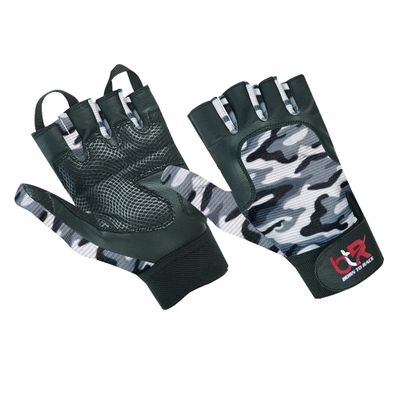 BTR BORN TO RACE Wheelchair Gloves Mobility Disability Fingerless Long Thumb Leather Palm for Men and Women Workout Weight Lifting, Cycling, Driving Gloves New Camo Design Unisex (M, Camo Grey)