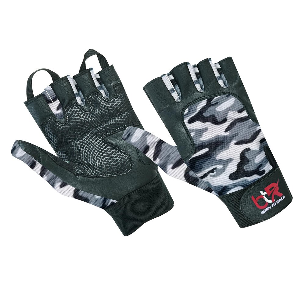 BTR BORN TO RACE Wheelchair Gloves Mobility Disability Fingerless Long Thumb Leather Palm for Men and Women Workout Weight Lifting, Cycling, Driving Gloves New Camo Design Unisex (M, Camo Grey)