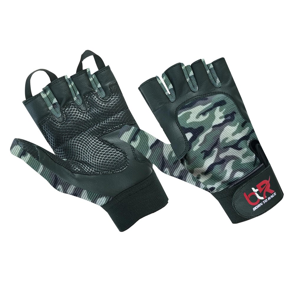 BTR BORN TO RACE Wheelchair Gloves Mobility Disability Fingerless Long Thumb Leather Palm for Men and Women Workout Weight Lifting, Cycling, Driving Gloves New Camo Design Unisex (XL, Camo Green)