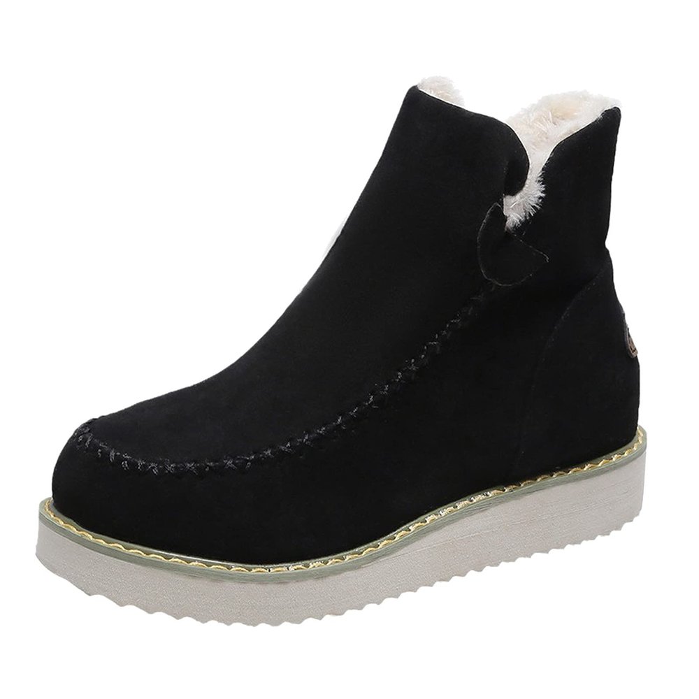 Women's Slip-On Wedge Boots Fur Lined Insulated Snow Boots Winter Fuzzy Warm Moc Toe Work Booties Plus Size Oxfords