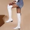 Ctreela Over The Knee Go Go Boots for Women Chunky Stacked Pointed Toe Party Boots Patent Leather Low Heel Pull on Booties view 3
