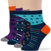 7BIGSTARS KINGDOM Women's Cotton Diabetic Quarter Patterned Socks - 4 Pack Large Seamless Polka Dot Heart Sock Size 10-12 Shoe Size 8-12 L Dark Navy, Purple, Grey, Blue,Orange