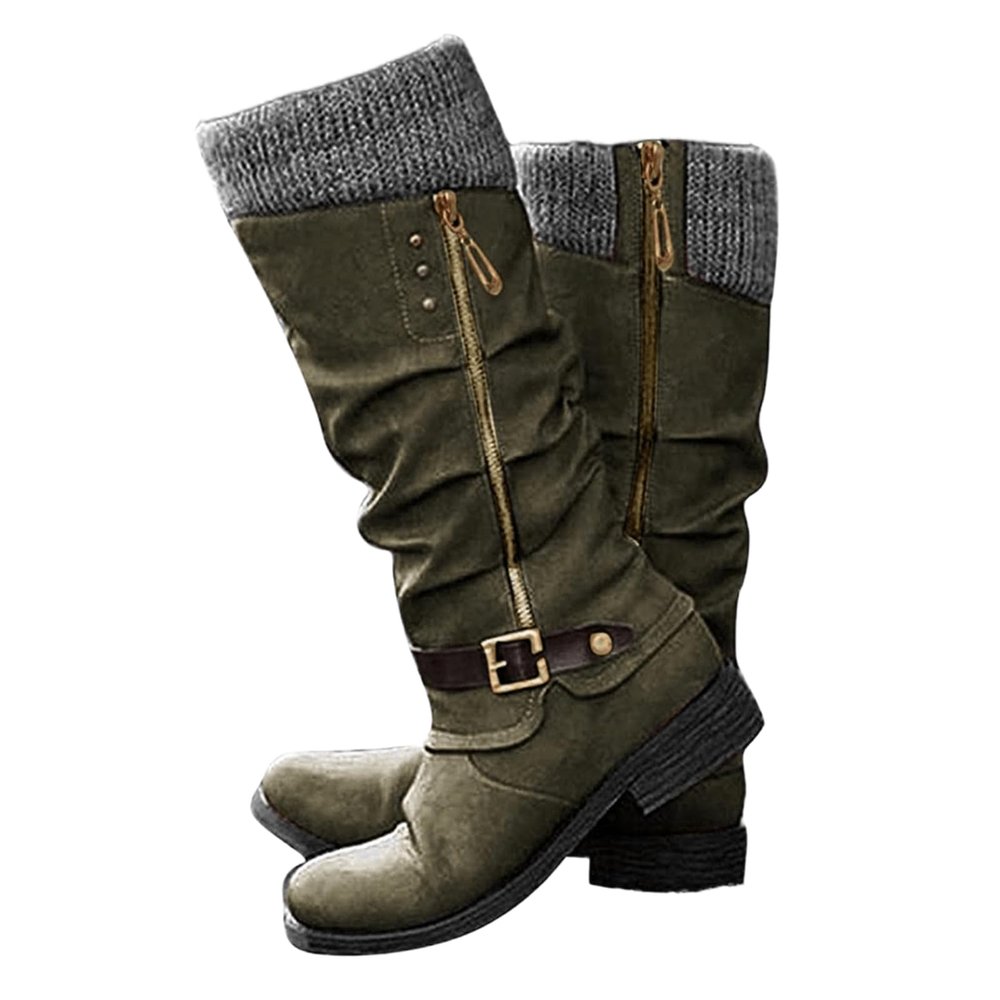 Ladmiple Booties For Women Pointed Toe Womens Mid Calf Low Heel Round-Toe Side Zip Punk Combat Boots For Women Motorcycle Riding Military Biker Boots Dress Ankle Booties