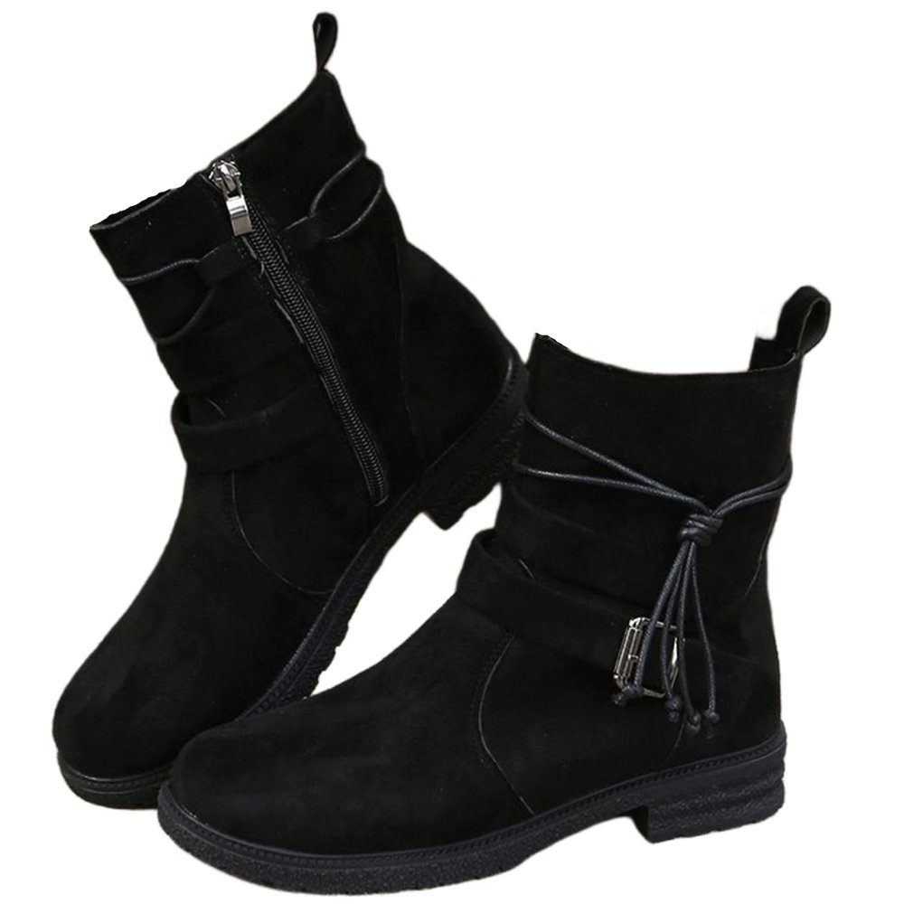 Ladmiple Cowboy Boots For Women Brown Squared Women's Military Combat Boots Mid Calf Side Zipper Low Heel Motorcycle Riding Biker Boots Winter Western Dress Ankle Booties 2024