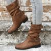 Ladmiple Cowgirl Boots White Wide Calf Womens Combat Boots Side Zipper Mid Calf Low Heel Motorcycle Riding Military Biker Boots Winter Western Dress Ankle Booties 2024 view 2