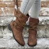Ladmiple Cowgirl Boots White Wide Calf Womens Combat Boots Side Zipper Mid Calf Low Heel Motorcycle Riding Military Biker Boots Winter Western Dress Ankle Booties 2024 view 3