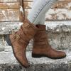 Ladmiple Cowgirl Boots White Wide Calf Womens Combat Boots Side Zipper Mid Calf Low Heel Motorcycle Riding Military Biker Boots Winter Western Dress Ankle Booties 2024 view 4