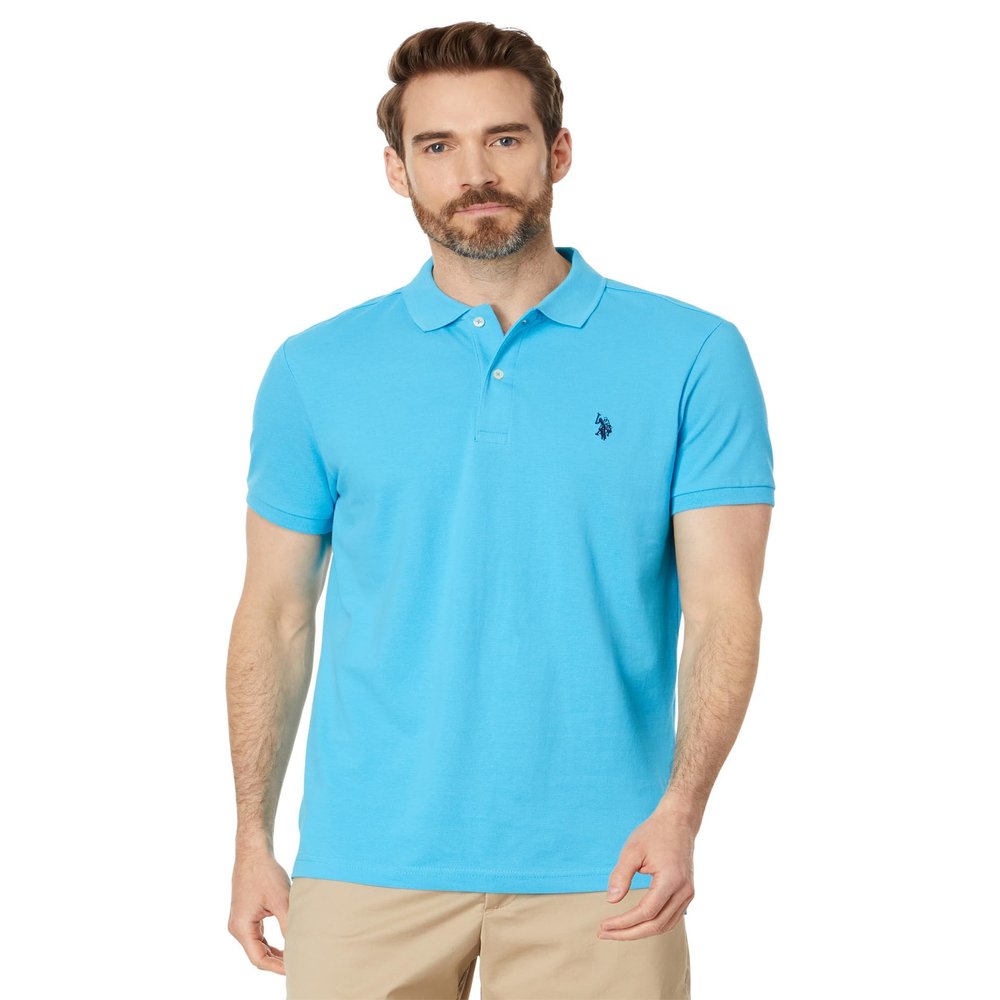 U.S. Polo ASSN. Men's Slim Fit Solid Pique Polo Shirt, Blue Sea Large