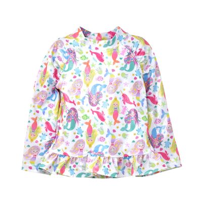 Flap Happy Baby Girl's UPF 50+ Ruffle Rash Guard Swim Top, Mermaid Bliss