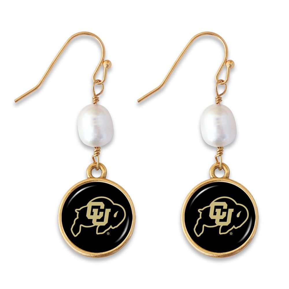 Colorado Buffaloes Diana Gold and Pearl Dangle Earrings Jewelry Gift CU