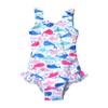 Flap Happy Baby/Toddler One Piece Swimsuit | Girls' Delaney Hip Ruffle Swimsuit | Made from Recycled Bottles | UPF 50+ Highest Certified UV Sun Protection, Rosy Whales, 8 view 1