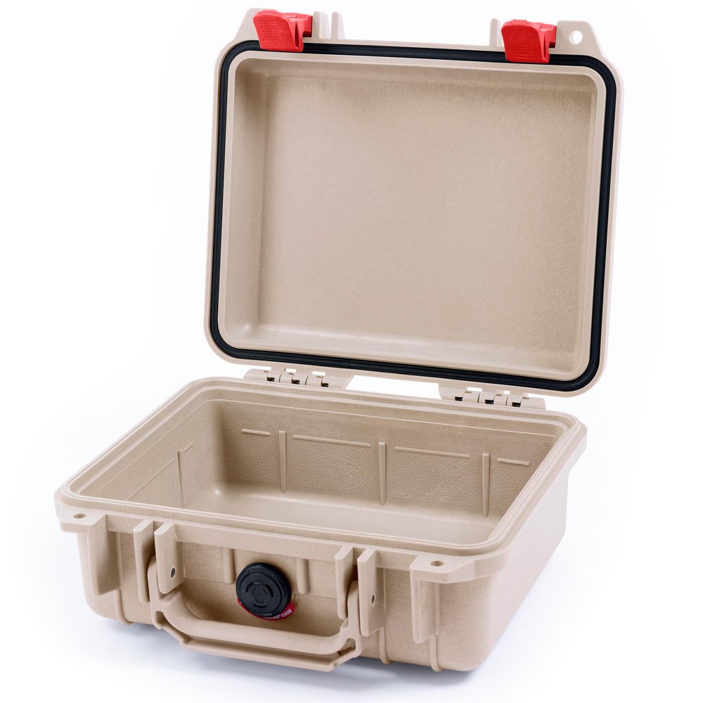 Pelican Protector 1200 Case by ColorCase - Desert Tan - Small Size Waterproof Case (Case Only) - Red Latches