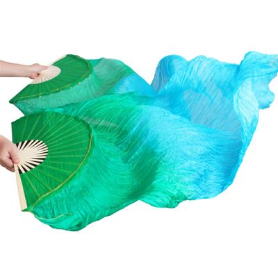 Adhdyuud Silk Belly Dance Silk Fans 1 Pair Handmade Dyed Belly Dance Long/Short Fans Dance Fans Performance Fans fs23 S-120x90cmReal Silk