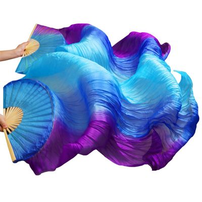Adhdyuud Silk Belly Dance Fan Dance Silk Veils Left+Right White+Turquoise+Royal Blue AP5 S-120cm-1pair(2pcs)