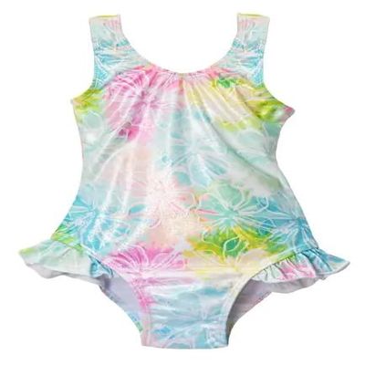 Flap Happy Girls' UPF 50+ Delaney Hip Ruffle Swimsuit, Hibiscus Blooms