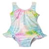 Flap Happy Girls' UPF 50+ Delaney Hip Ruffle Swimsuit, Hibiscus Blooms view 1