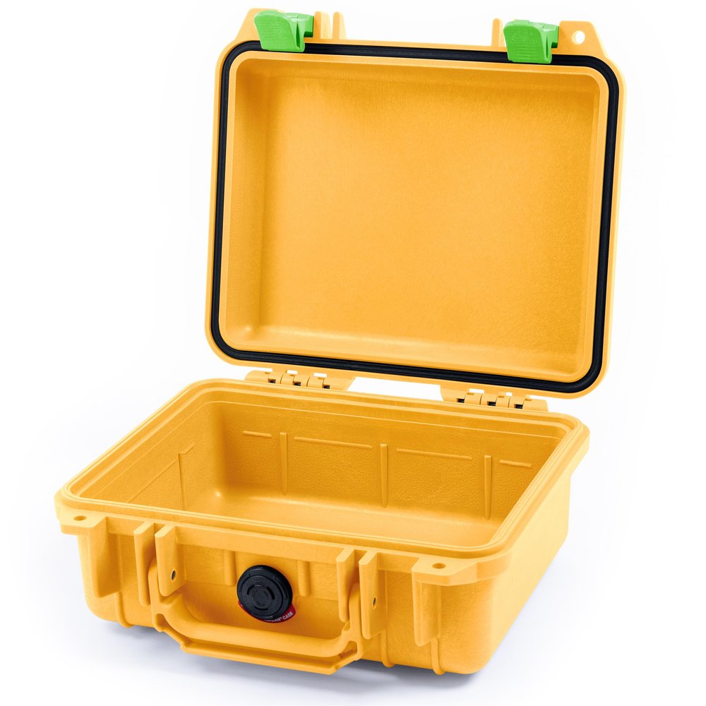 Pelican Protector 1200 Case by ColorCase - Yellow - Small Size Waterproof Case (Case Only) - Lime Green Latches