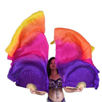 Adhdyuud Belly Dance Silk Veils Pair Light Weight Colorful Flowy Bamboo Folding Fan Bellydance Show Props 180Cm AP15 180cmX90cm-Hot Sell