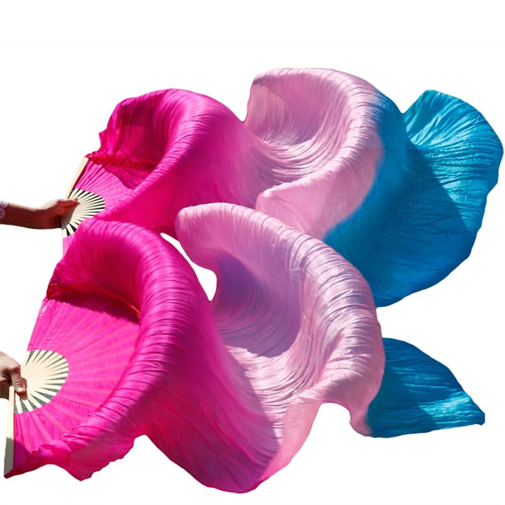 Adhdyuud Belly Dance Fan Silk Veils 1Pc Left Hand+1Pc Right Hand Bamboo Handmade Dyed Performance Practice Dancing Fans Belly Dance Fans10 2XL-250x90Real Silk