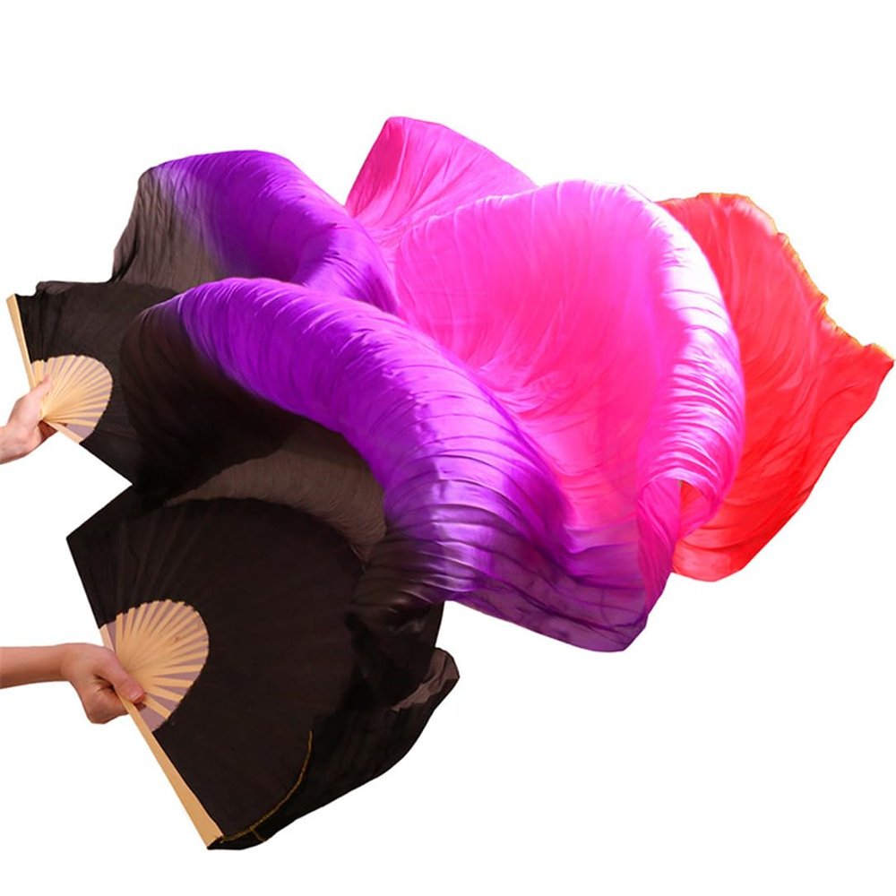 Adhdyuud Silk Belly Dance Fan Dance Silk Veils Left+Right White+Turquoise+Royal Blue AP6 M-150cm-1pair(2pcs)