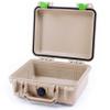 Pelican Protector 1200 Case by ColorCase - Desert Tan - Small Size Waterproof Case (Case Only) - Lime Green Latches view 1