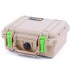 Pelican Protector 1200 Case by ColorCase - Desert Tan - Small Size Waterproof Case (Case Only) - Lime Green Latches view 2