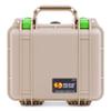 Pelican Protector 1200 Case by ColorCase - Desert Tan - Small Size Waterproof Case (Case Only) - Lime Green Latches view 3