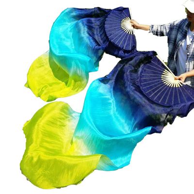 Adhdyuud 1Pair (1L+1R) 100% Silk Fan Veil for Belly Dance Gradient Oriental Dancing Silk Fan Veils Stage Show Props Fan Color 16 120x90cm