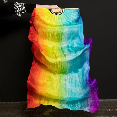 Adhdyuud Women Belly Dance Fan Veil Hand Made White Navy Blue Gradient Silk Veil Pairs 180X90cm Girls Stage Show Props as picture19 180cmX90cm